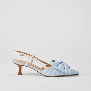Ann Taylor Bow Slingback Kitten Heel Pumps Striped Blue Size 5.5